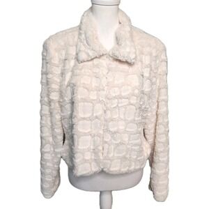 Kate Rosy Faux Fur Coat Jacket Womens Petite XL Winter White Soft Cozy Casual